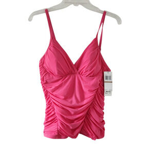 New Be Creative Tankini Swimsuit Top Size 12 Pink, Ruched, Adjustable Straps
